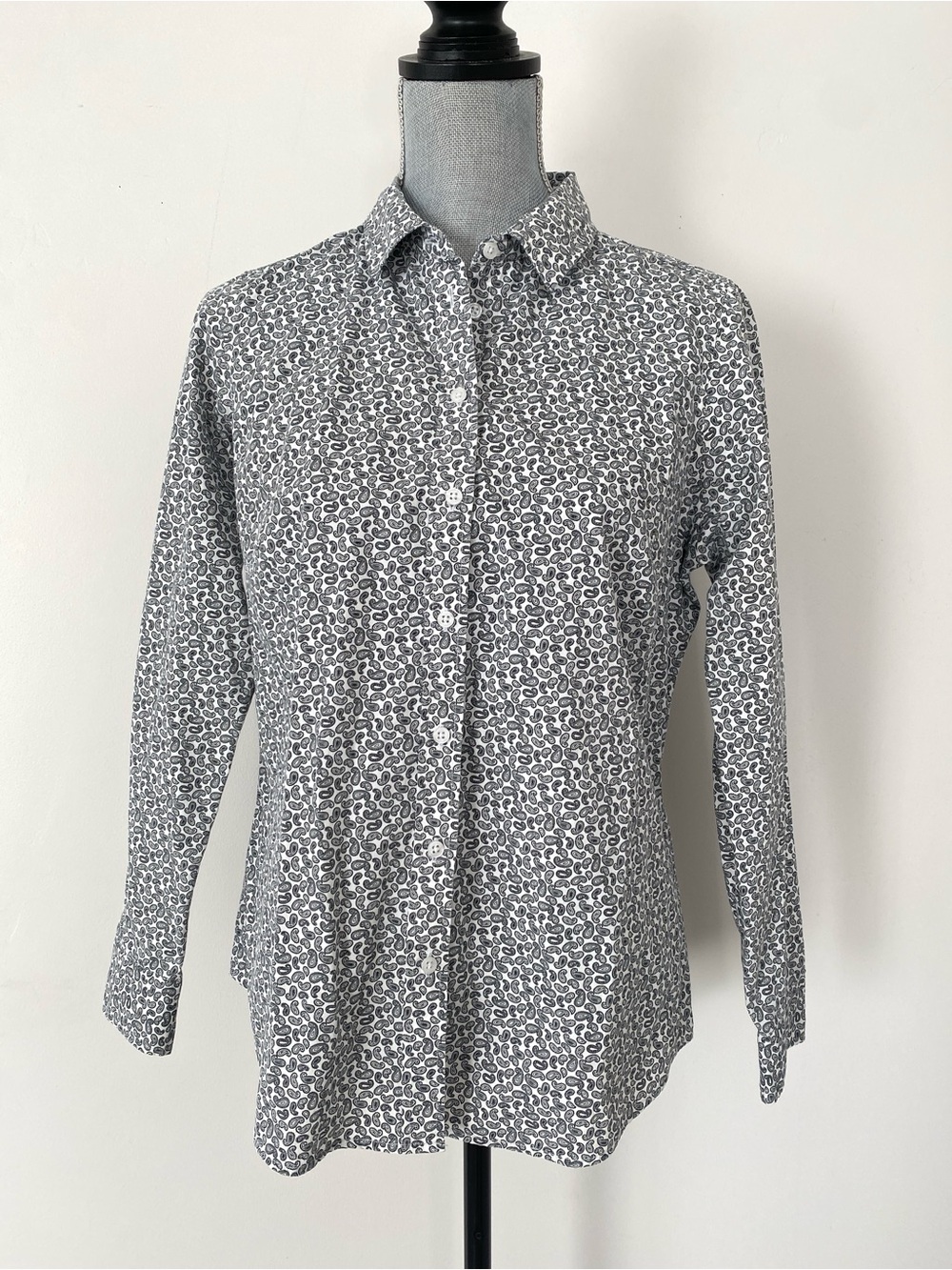 Pure Collection Black & White Paisley Cotton Shirt Sz 6 / S Preppy Chic Office
